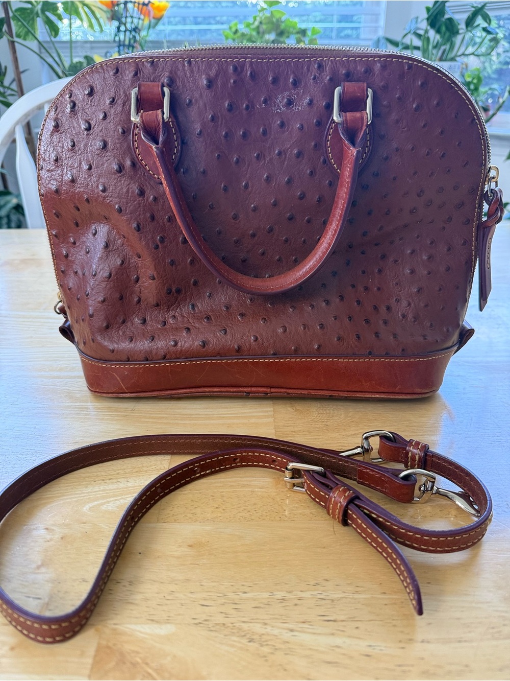 Dooney & Bourke Ostrich Zip Satchel - Picture 5 of 6
